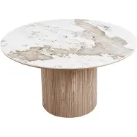 Ebuy24 Isa table de salle à manger Ø140cm plateau de table céramique blanc, brun.