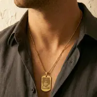 Yoursurprise Collier avec photo personnalisé - Plaque militaire - Or