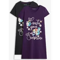 Bonprix Lot de 2 chemises de nuit courtes 100% coton