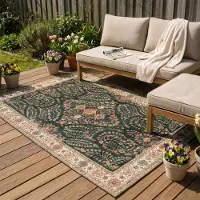 FRAAI Tapis d'extérieur vintage - Santo Flora Vert Foncé | 80x150 cm | Rectangulaire |