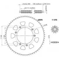 Afam Kit Chaîne Pour Moto Rieju 50 Mrt Sm 2017 À 2021 11x62 Pas 420 Alésage 105mm Neuf