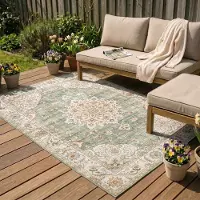 FRAAI Tapis d'extérieur vintage - Santo Medallion Vert | 80x150 cm | Rectangulaire |