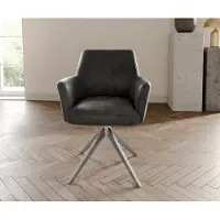 DELIFE Chaise-pivotante Xana-Flex avec accoudoirs microvelours anthracite vintage pied croisé large acier inoxydable brossé pivotement sur 360° ressorts ensachés