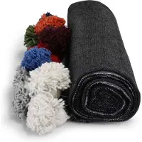 Safaary Couvre-lit marocain Anthracite avec pompons colorés