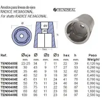 Tecnoseal Radice Shaft Hexagonal Anode Argenté 55 mm