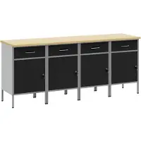 vidaXL Armoire de travail 4 pcs Noire et Grise en Bois d'ingénierie et Acier