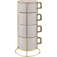 Secret De Gourmet Filiżanki ceramiczne na stojaku ARYA, 170 ml, 4 sztuki, Organisateurs de cuisine, Blanc