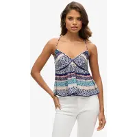 Superdry Vintage Tiered Cami Sleeveless Blouse Bleu L Femme
