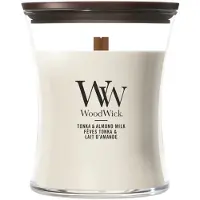 Woodwick Tonka & Almond Milk bougie parfumée avec mèche en bois 275 g