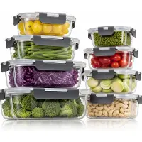 Organess Plateaux pour préparation de repas - Plateaux pour aliments frais - Plateaux pour congélation - Jeu de 8 pièces - Sans BPA - Verre - Couvercle sans BPA