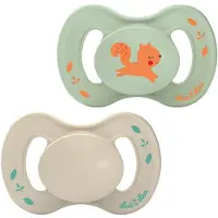Luc et Léa Nature 2 Sucettes Anatomiques Téterelle Extra-Fine 6-18 Mois - Modèle : Vert Écureuil Et Taupe