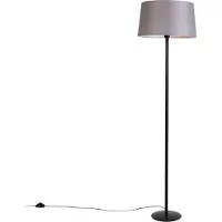 QAZQA Lampadaire noir avec abat-jour en lin gris foncé 45 cm - Simplo