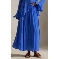 Ralph Lauren pour femme. 211A96330001 Jupe croisée évasée bleue froissée (40), Casuel, Lyocell