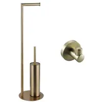 FortiFura Calvi porte-rouleau de toilette sur pied avec brosse de toilette - avec crochet à serviette - Laiton brossé PVD (Or) SW639937/SW1189060
