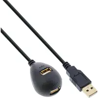 InLine 34652 Rallonge USB 2.0, prise/prise femelle, type A, noir, avec pied, 2m