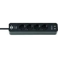 Brennenstuhl 1153240006 Multiprise Ecolor 4 prises avec 2 prises de charge USB (multiprise USB avec interrupteur et câble de 1,5 m)
