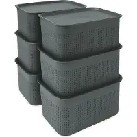 Relaxdays - Aufbewahrungsbox mit Deckel 6er Set, Grau, 18,5 x 26,5 x 13 cm (5 l, 6x, 19 x 26.50 x 13 cm)