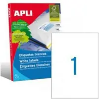APLI Printable Adhesive Tags 100 White Sheets 210x297 Mm Blanc