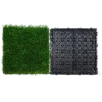 Vevor Gazon Artificiel Lot de 18 Pelouse Synthétique Extérieur Intérieur Dalles Emboîtables 31x31 cm Tapis de Sol Auto-drainant Brins d'Herbe 40 mm pour Jardin