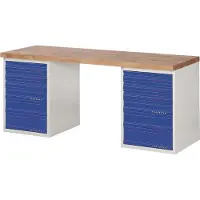 TECWERK Etabli série BK 650 L2000xP700xH840mm hêtre gris clair / bleu gentiane 12 tiroirs
