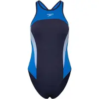 Speedo High Neck Splice Cross Back Swimsuit Bleu UK 34 Femme