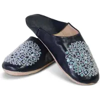 Safaary Chaussons marocains en cuir bleu foncé paillettes