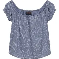 Superdry Femme Top Tissé à Manches Courtes et Demi-boutonnage Blue Taille: 42