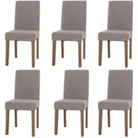 Mendler Lot de 6 chaises de salle à manger Littau, chaise de cuisine à dossier haut, tissu/textile chenille bois gris clair, pieds couleur naturelle