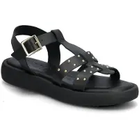 Wonders pour femme. AB-1567 Sandales en cuir Mousse noir (39), Plat, Boucle, Casuel