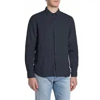 Replay pour homme. M4159.000.81388B Chemise en lin Regular Fit navy (M), Casuel, Manche longue, Marine