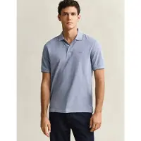 Gant pour homme. 2014102 Polo bleu bicolore (S), Casuel, Coton, Manche courte