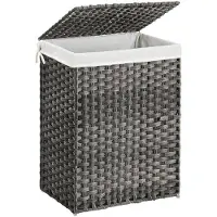Songmics Panier à linge de 90l, Tissé à la Main, Corbeille à vêtements en rotin Synthétique