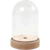 Creativ Company Cloche en verre plastique sur pied en bois, H 12,5 cm, D : 8 cm, 1pc.