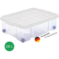 Novaliv Boîte de rangement sous le lit avec roulettes Couvercle 28L transparent Nestbar empilable Fermeture par clip Coffre de lit avec roulettes Sans BPA 61x40x17 cm