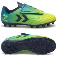 Hummel Chaussures de football Hattrick MG JR à fermeture velcro, vert/bleu/noir 217580-5031, pointure : 34 EU