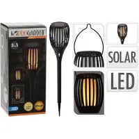 Cheqo Lampe de jardin Torche - Solaire - Effet flamme LED - 3-en1 : spot, debout, suspendu - 47cm