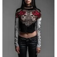 Affliction T-shirt manches longues de - Forgotten 2Fer - M - XL - pour Femme - noir - Taille XL