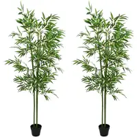 vidaXL : 2 arbres décoratifs en forme de bambou, couleur verte, dimensions 60 x 18 x 190 cm, en tissu et en bambou