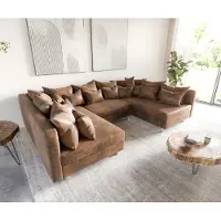 DELIFE Salon Clovis marron antique optique canapé module