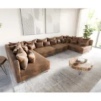 DELIFE Canapé-modulable Canapé Panoramique Clovis XL Marron Look Antique