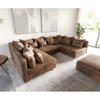 DELIFE Canapé-Panoramique Clovis Marron look Vintage modulable avec Tabouret