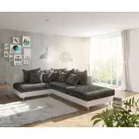 DELIFE Canapé Clovis blanc noir avec tabouret ottoman droit modulable canapé d'angle