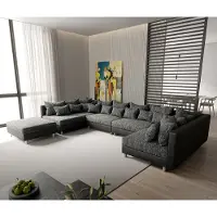 DELIFE Canapé-Panoramique Clovis XL Canapé modulable noir avec tabouret