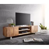 DELIFE Meuble-TV Live-Edge 200 cm acacia nature 4 portes 2 compartiments