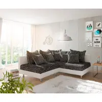 DELIFE Canapé-d'angle Clovis blanc noir ottoman droite modulaire