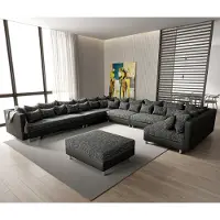 DELIFE Canapé-panoramique Clovis XXL Tabouret noir pouf gauche Modulable