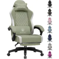 GTPLAYER Fauteuil gaming : fauteuil PC ergonomique en tissu respirant, grand fauteuil de bureau pivotant avec repose-pieds, vert