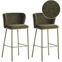 Beliani Lot de 2 chaises de salle à manger garnies de bougran vert foncé pieds en métal noir sans dossier dossier arrondi salle à manger moderne cuisine