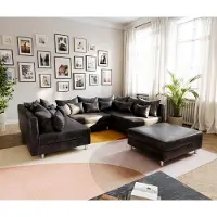 DELIFE Canapé-panoramique Clovis Anthracite look Antique Modulable avec Tabouret