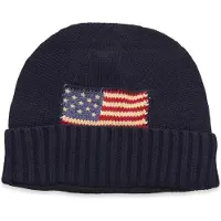 Ralph Lauren unisex. 323980672001 Bonnet en coton peigné avec drapeau marine (S/M), Casuel